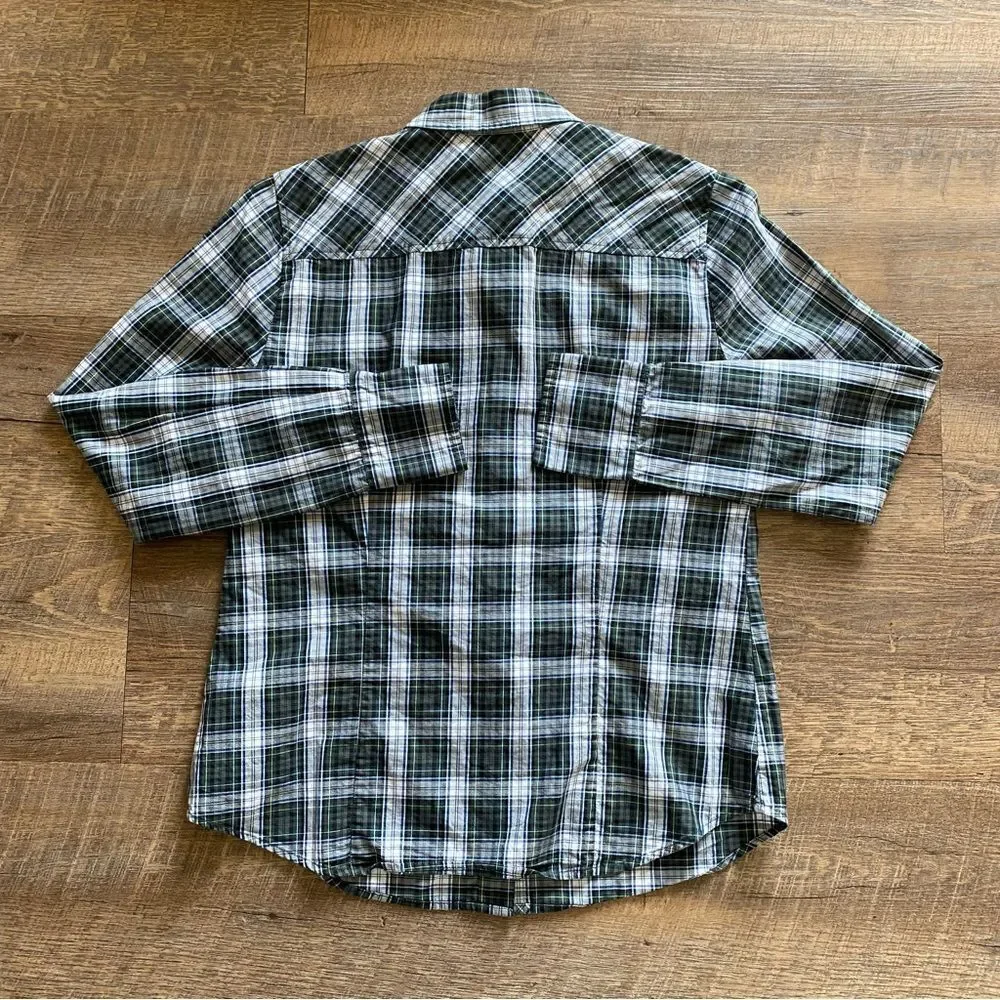 J. Crew Button Down Plaid Shirt Green Blue Black White 6